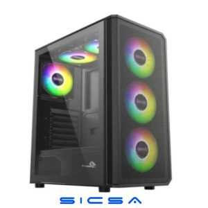 CASE GAMING X-LION KJ-375 E010-165 PANEL LATERAL DE VIDRIO TEMPERADO + PANEL FRONTAL METALICO + 3X ABANICOS FRONTALES ARGB NEGRO